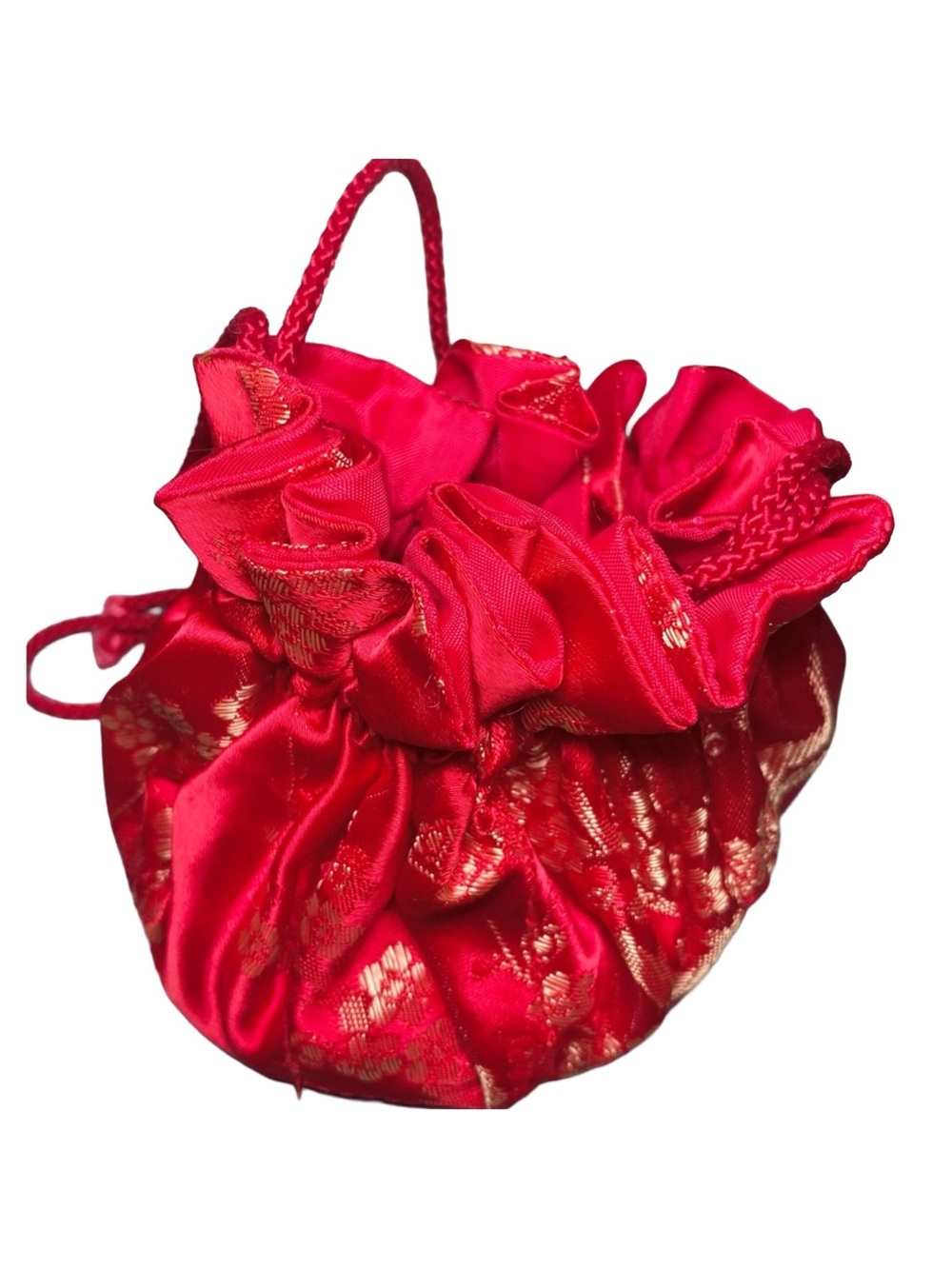 Red‎ Gold Brocade Drawstring Pouch Oriental Silk-Style Bag Jewelry Crystal Pouch
